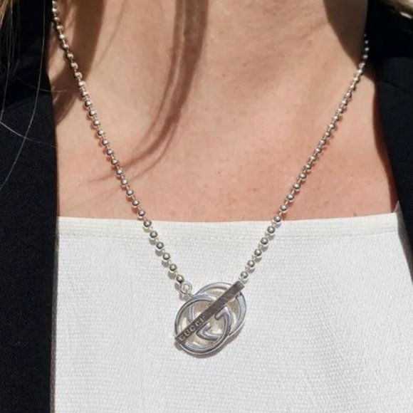 GUCCI GG Toggle Choker Necklace Double G Ball Chain Interlocking Silver 925 - Picture 9 of 9